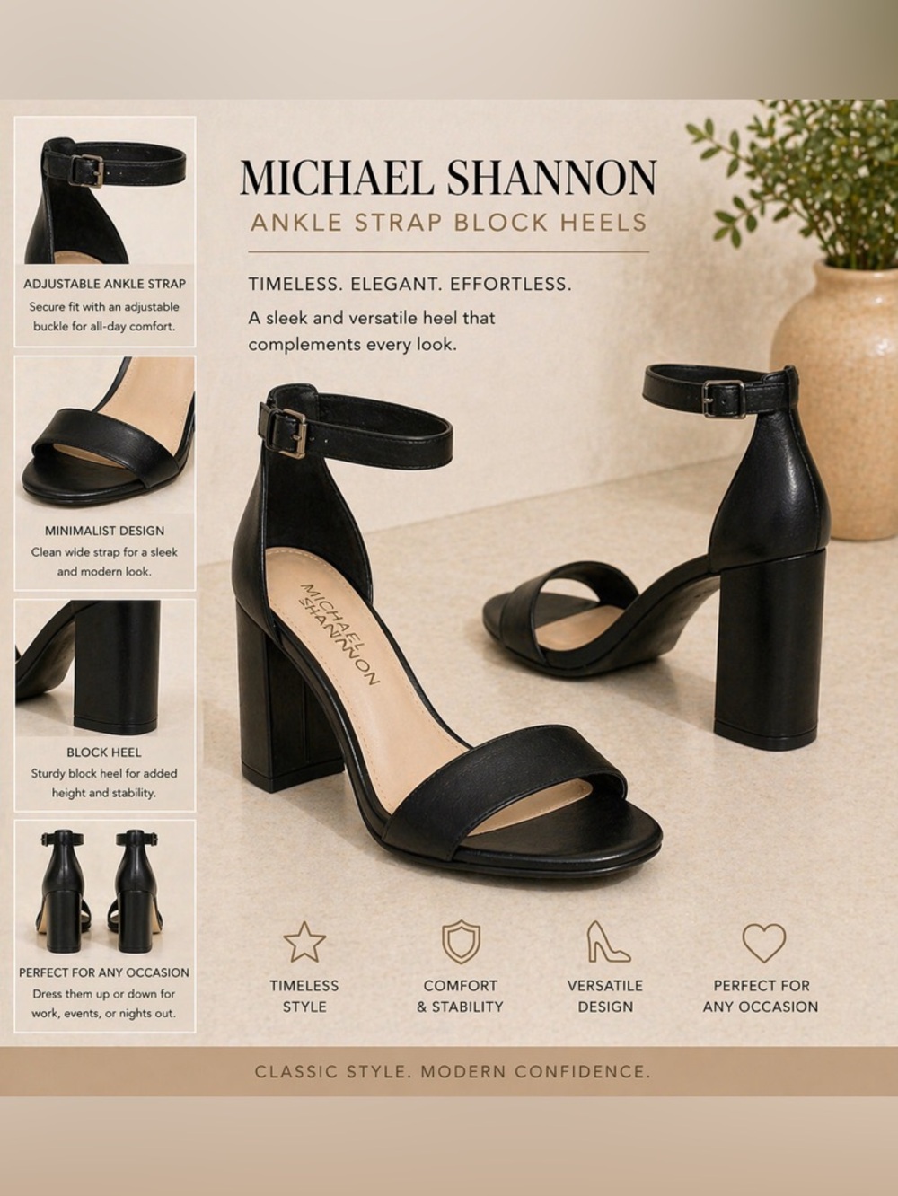 Michael Shannon Black Ankle-Strap Block Heels